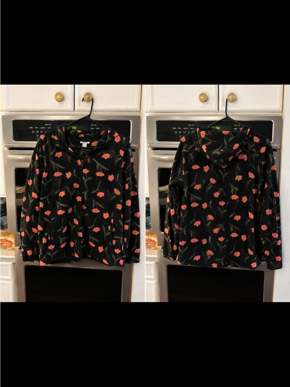O'Neill Black Hoodie with Pink & Coral Floral Print